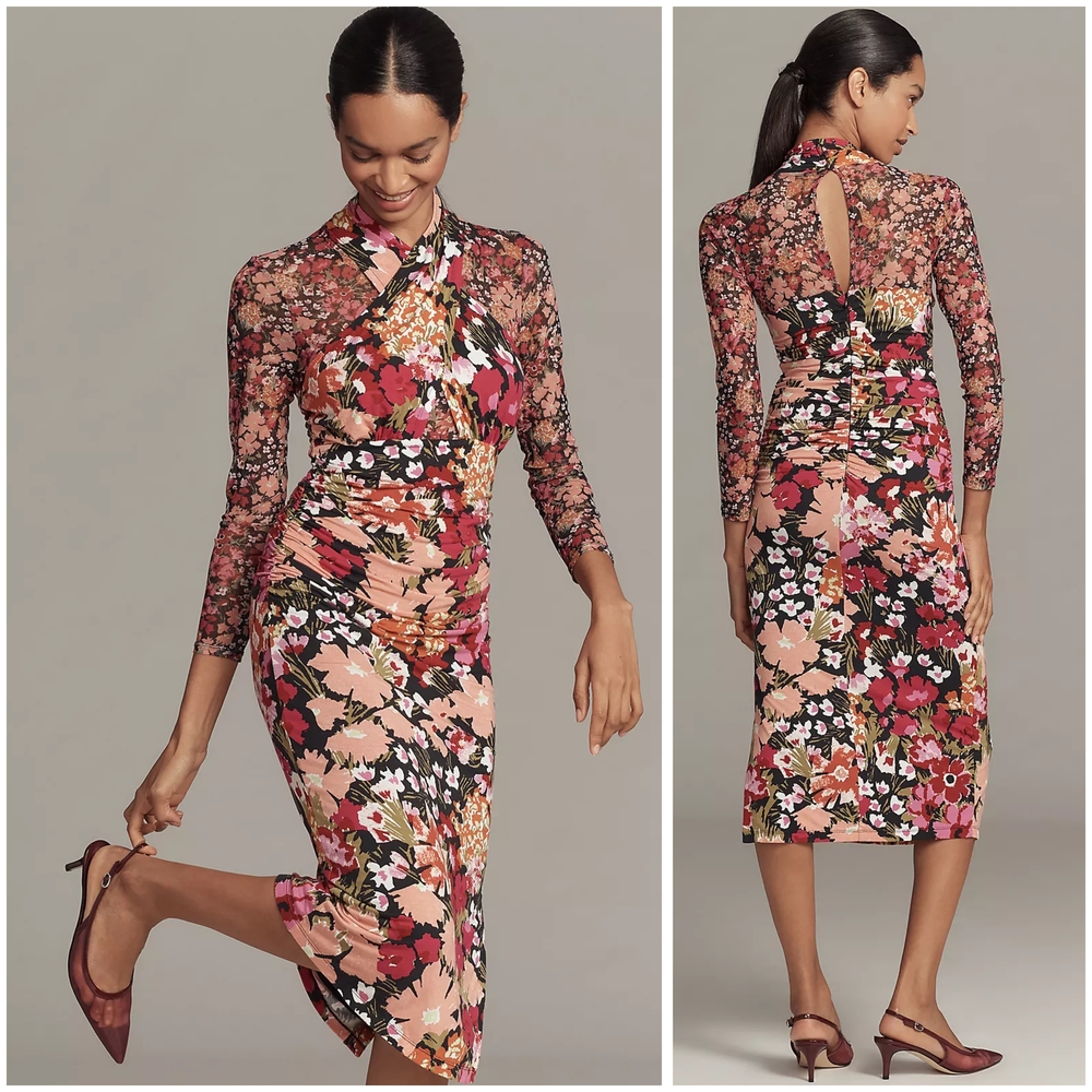 By Anthropologie, Long-Sleeve Halter Mesh Midi Dress - Picture 2 of 2